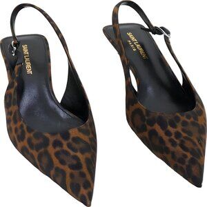 Saint Laurent Cherish Leopard-Print Slingback Pointed-Toe Pumps Women's US 8M